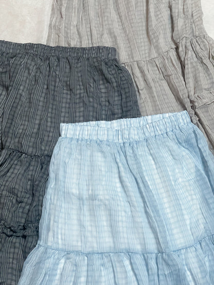 透紗格紋RUFFLE邊半身裙｜3色入