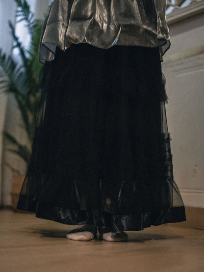 特別！公主風緞帶邊多層紗紗蛋糕長裙｜3色入