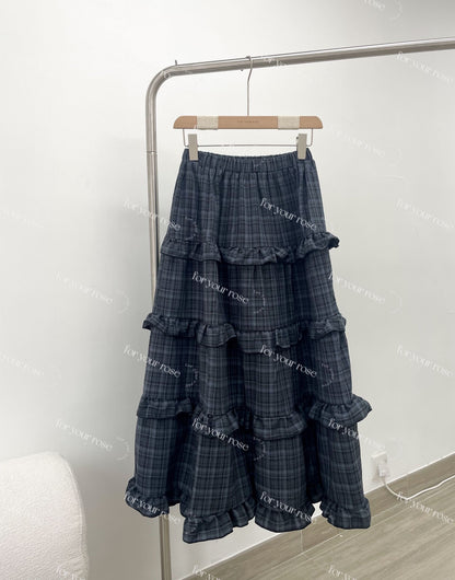格紋蛋糕ruffle半裙｜3色入