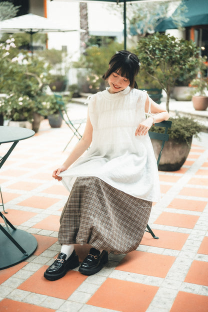 獨家！大地色tone🧋格子雲朵泡泡裙｜2色入