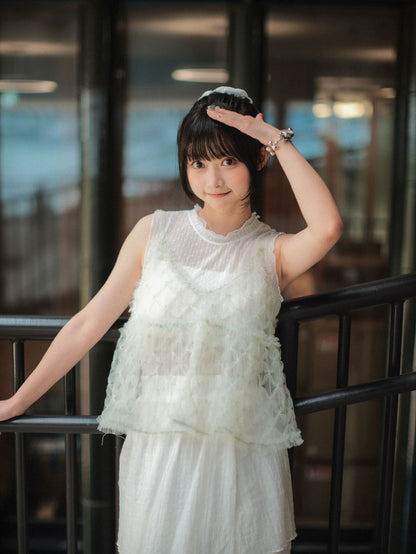 最後少量！小花點 ݁˖⚘₊𓏲半透直紋背心｜2色入