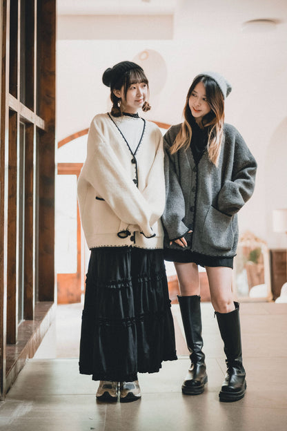 厚實拼邊長外套｜3色入