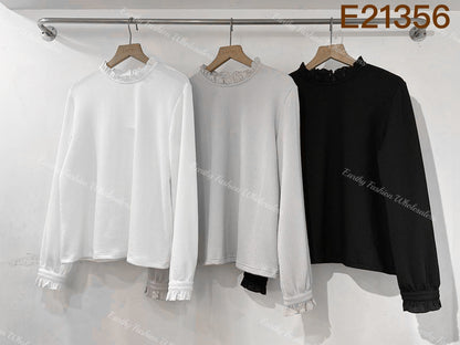 扭扭紋親膚拼接小企領TOP｜3色入