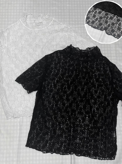 透膚花花pattern lace top｜2色入