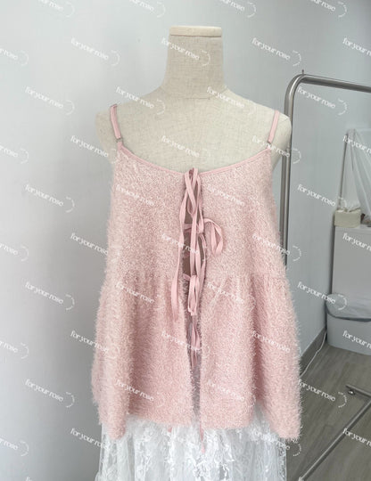 Bling Bling毛毛蝴蝶結綁帶背心｜6色入