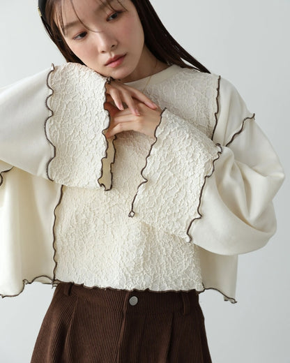 雙拼布料捲捲邊Crop Tee｜3色入