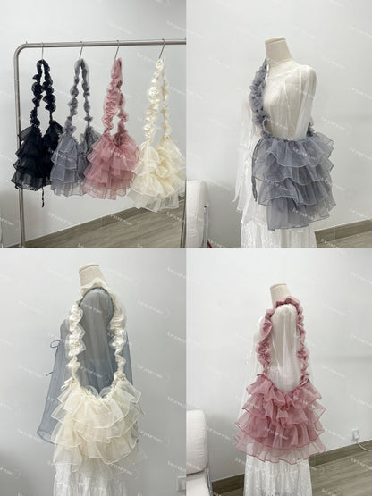 蛋糕層層ruffle紗紗袋 L size｜4色入
