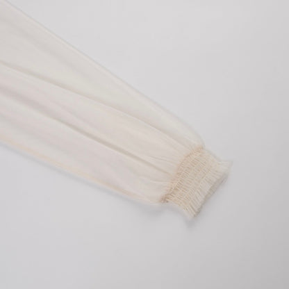 抽褶設計透膚高領上衣｜2色入