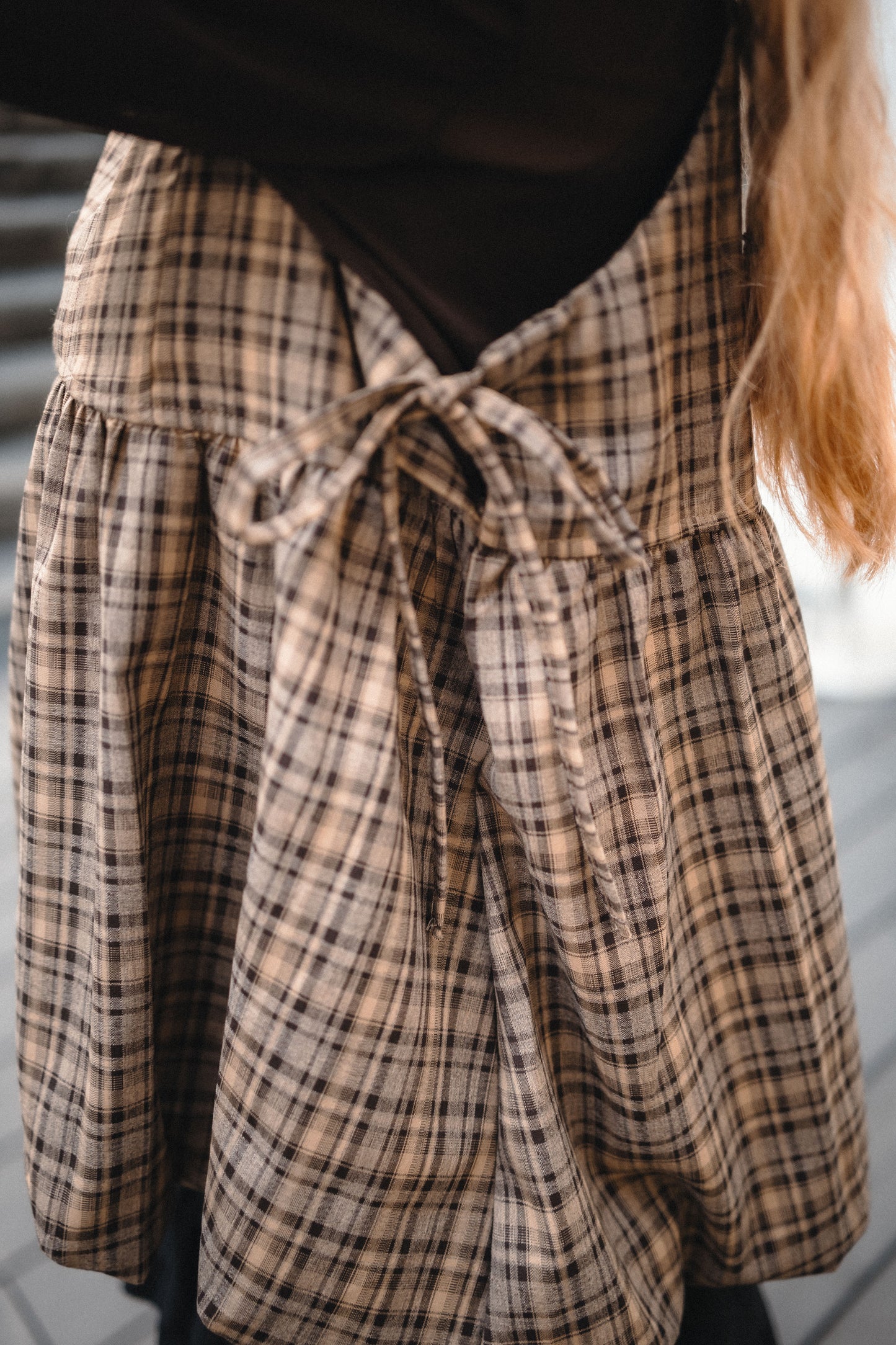 秋冬格紋🪟側綁帶泡泡背心外搭｜4色入