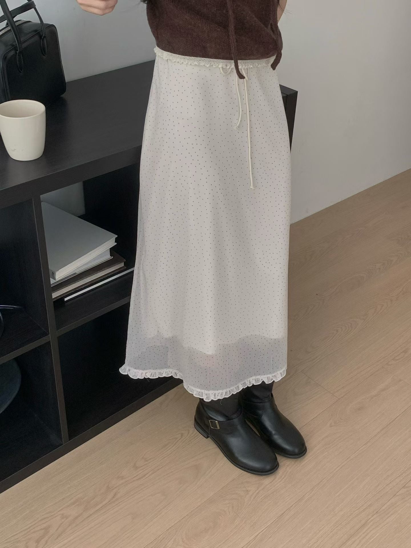 鬆緊腰dot dot花邊雪紡裙｜2色入