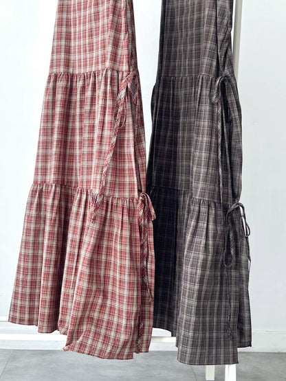 側分岔綁結格紋吊帶OPS🪵｜2色入