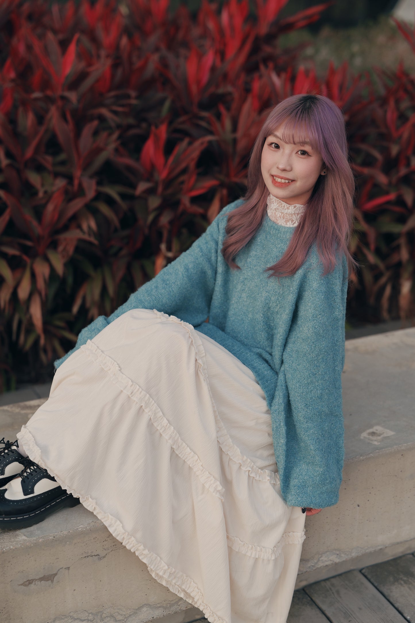 長袖ver. 高領透膚花花pattern top｜2色入