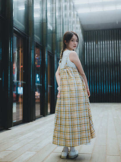 日系雜混色格紋吊帶OPS｜2色入