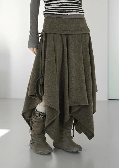 不對稱下擺中長版半裙｜2色入