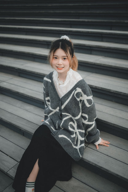 超靚必入😭❣️線描蝴蝶結針織外套｜3色入