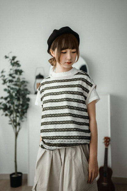 OVERSIZE洞洞條紋VEST｜2色入