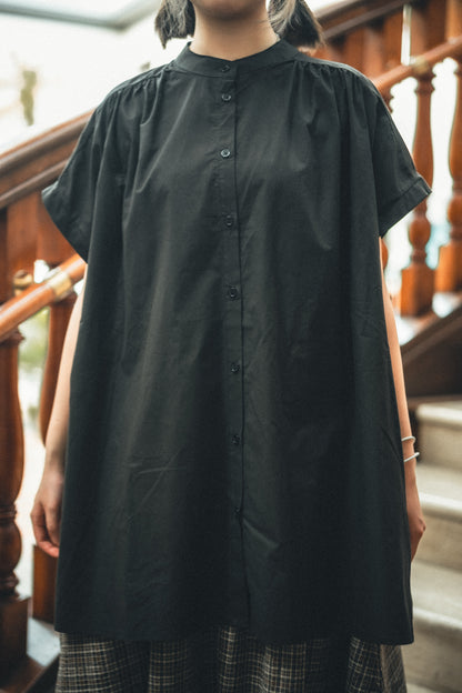 小飛袖鈕扣中長襯衫｜2色入