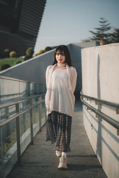 小格子飄逸兩層皺質雪紡裙｜2色入