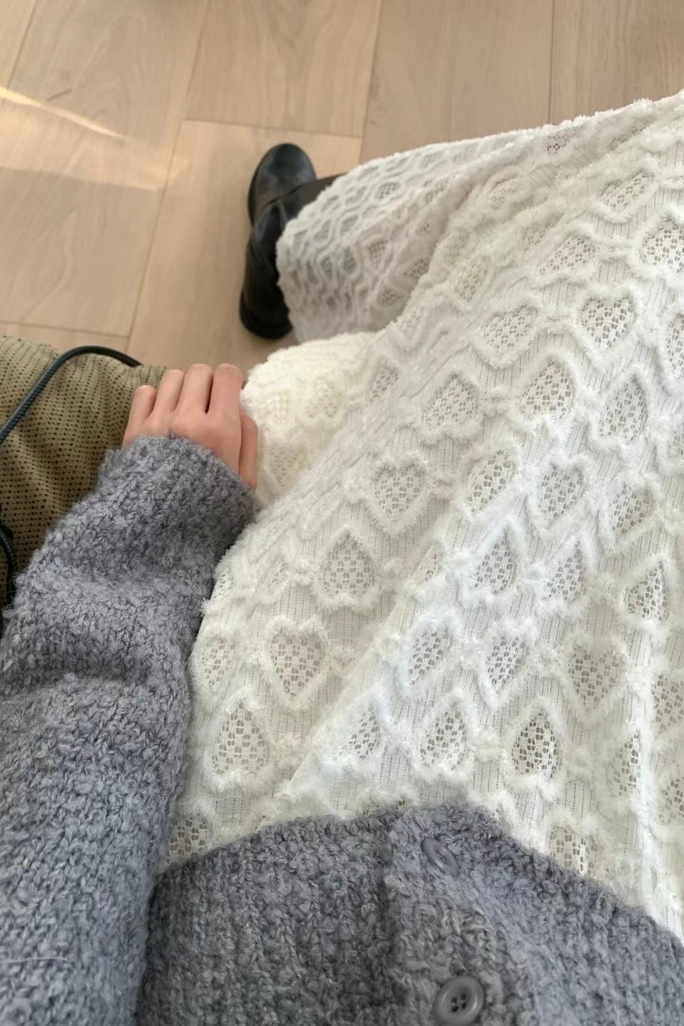 凹凸心形雕紋桃絨長裙｜2色入