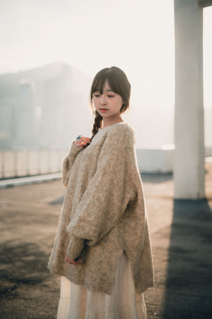 羊毛混紡V領針織上衣｜3色入