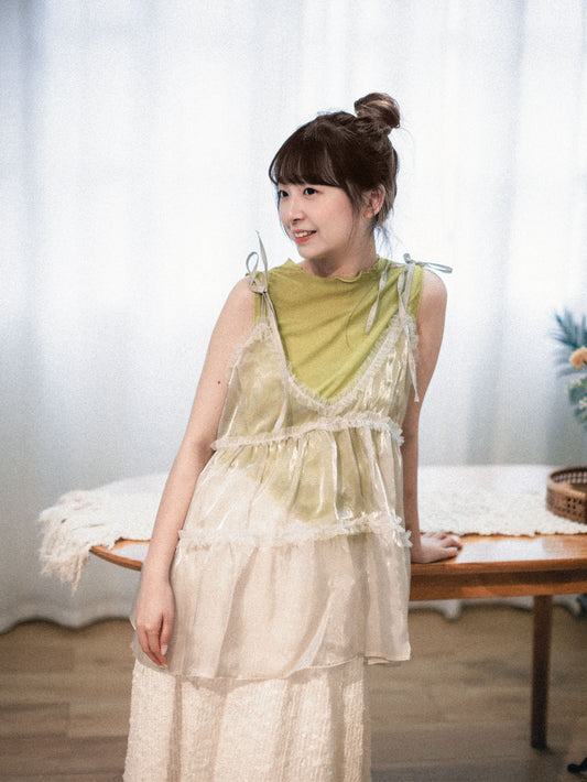 2ways珠光ruffle綁帶背心｜4 colors