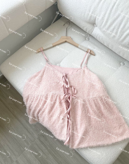 Bling Bling毛毛蝴蝶結綁帶背心｜6色入