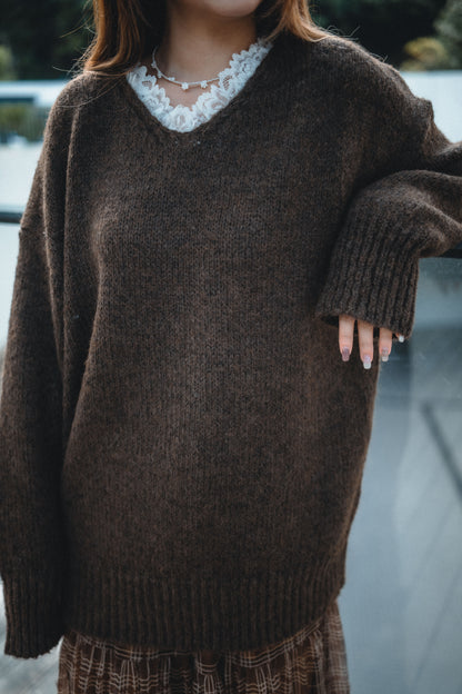 三分甜🍡軟糯Lace V領毛衣｜3色入