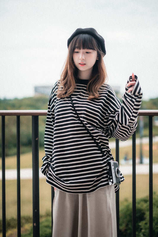 黑白條子圓領衛衣|1色入