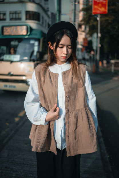 百搭易襯！圓領粒粒格紋襯衫｜3色入