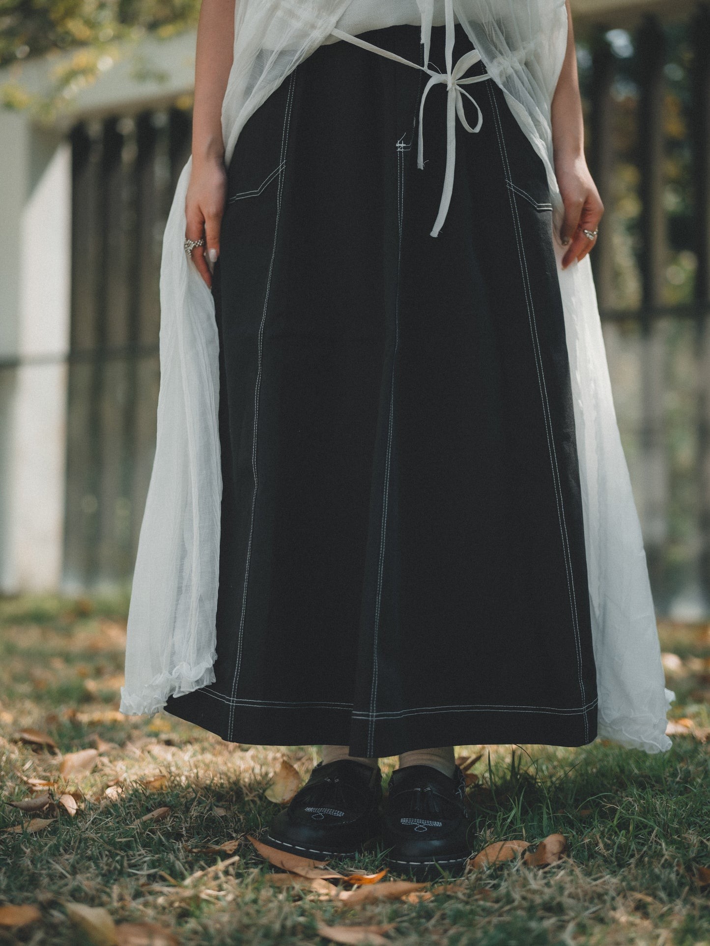 顯瘦裙形！橡筋頭明線A字裙｜3色入