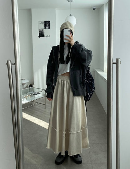 小破邊鬆緊腰棉麻半裙｜3色入