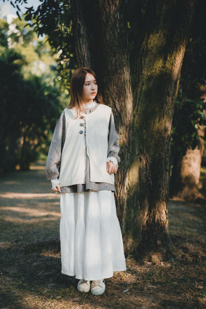 兩面穿QQ格仔鈕扣馬甲｜2色入