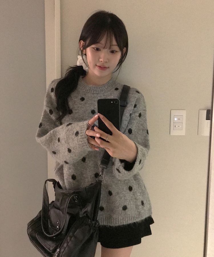 可愛小波點圓領針織｜3色入
