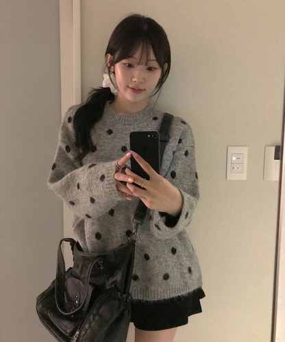 可愛小波點圓領針織｜3色入