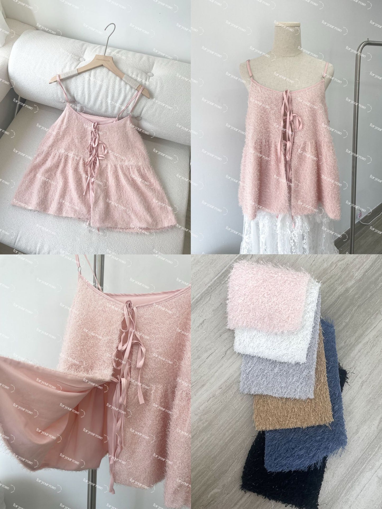 Bling Bling毛毛蝴蝶結綁帶背心｜6色入