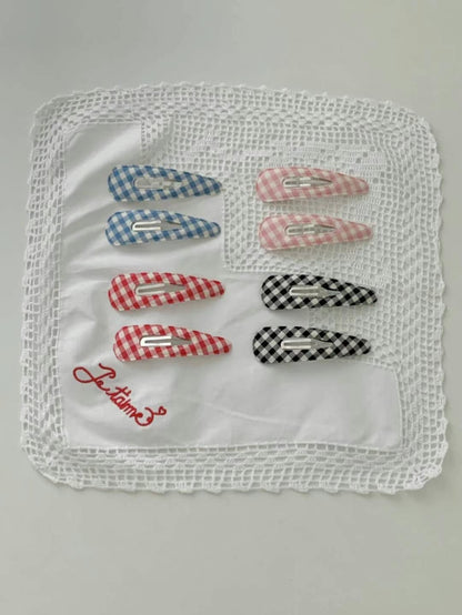 可愛斜格紋髮夾子2pcs｜4色入