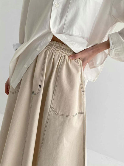 顯瘦裙形！橡筋頭明線A字裙｜3色入