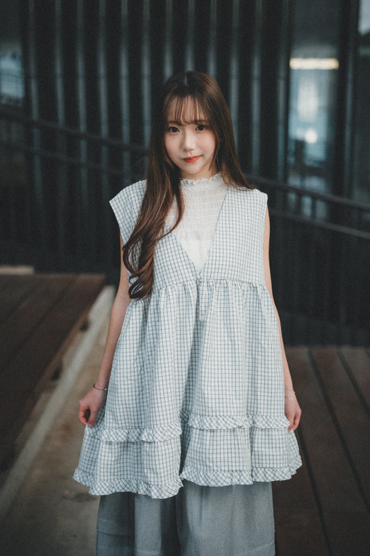 日系kawaii💓 RUFFLE小格紋綁帶背心｜4色入