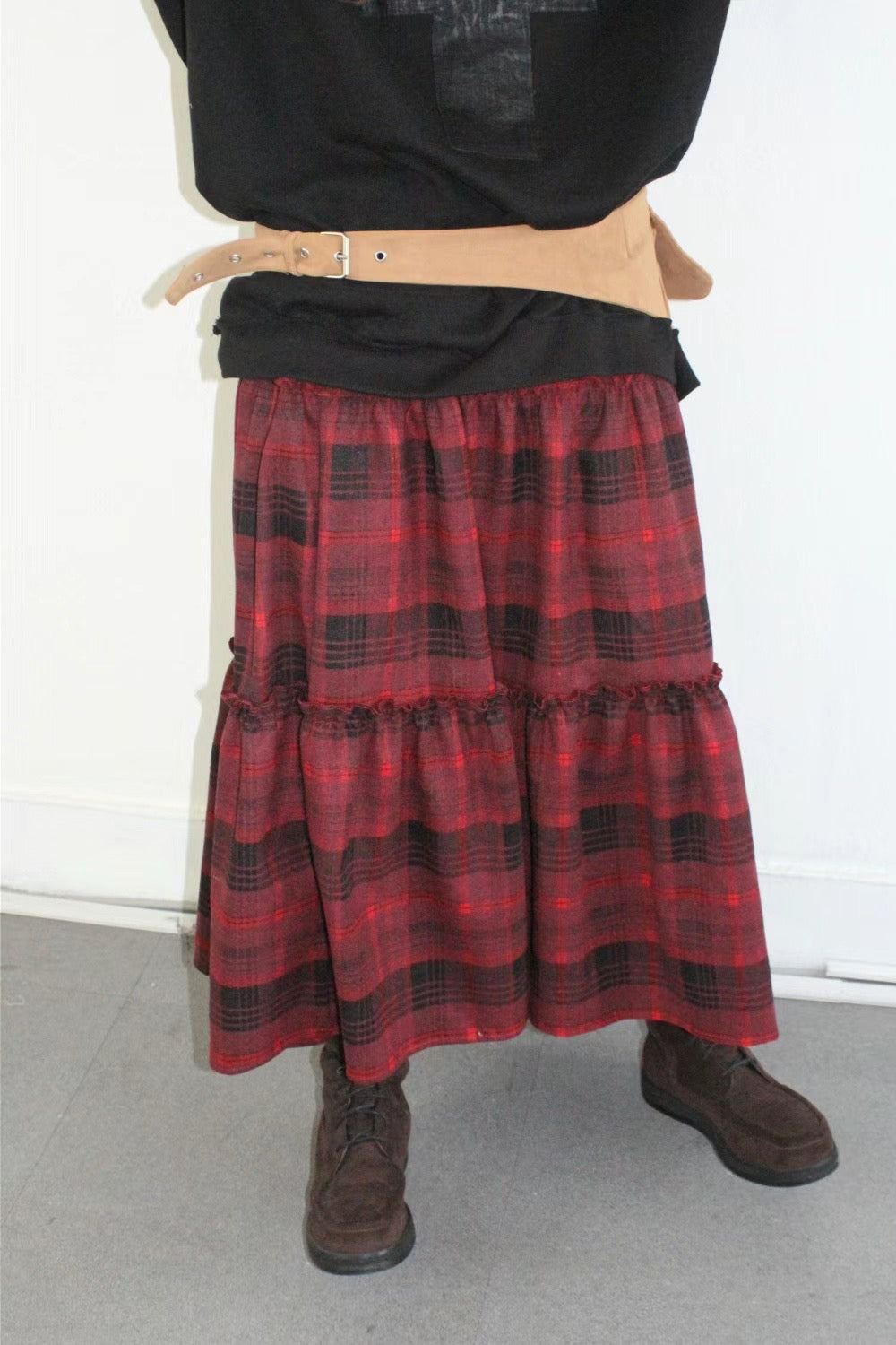 挺布料薄絨面冬日格紋半裙｜2色入