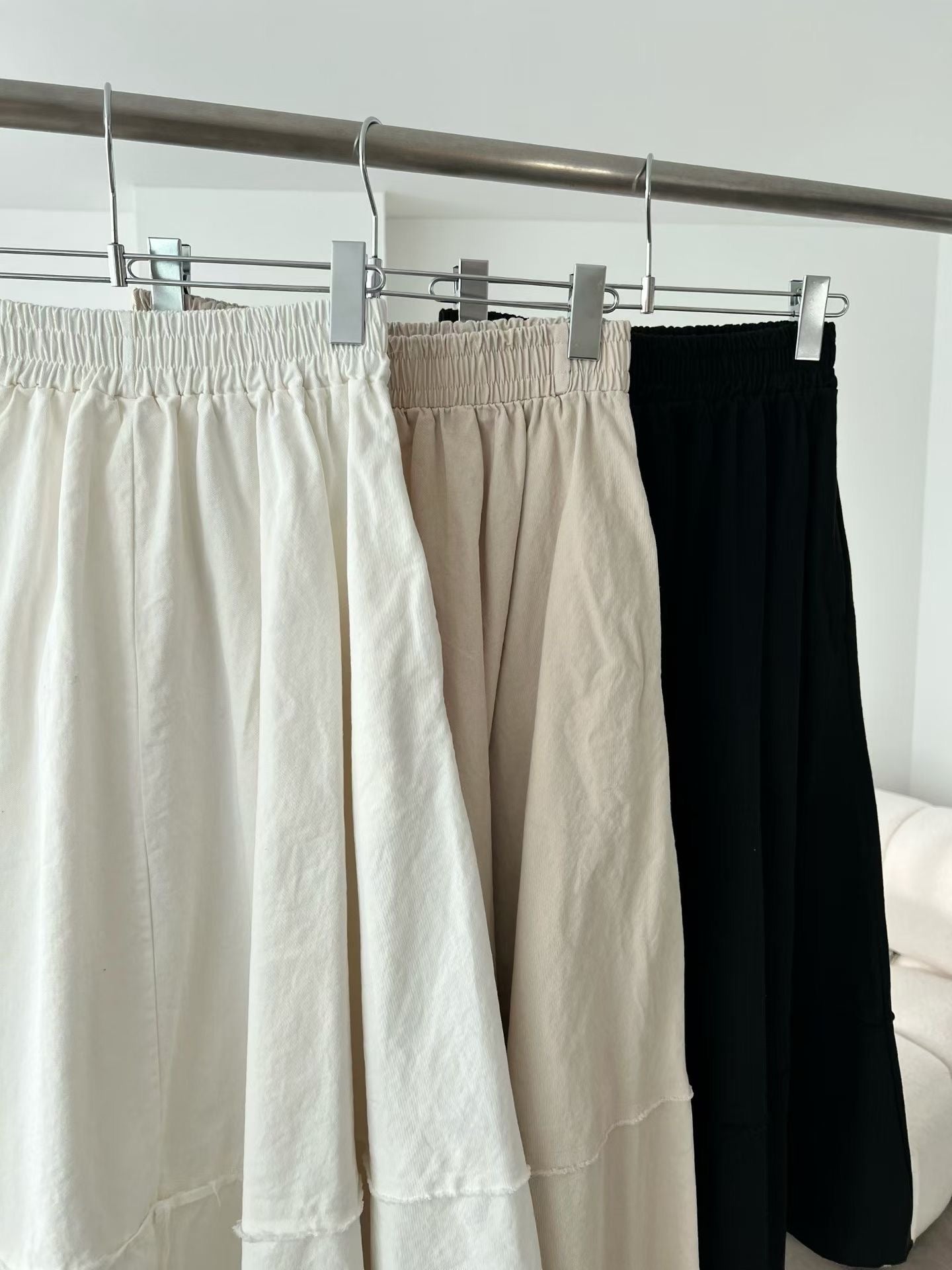 小破邊鬆緊腰棉麻半裙｜3色入