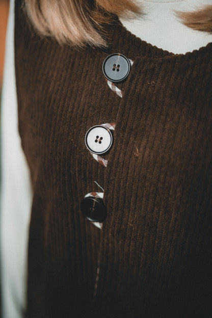 兩面穿QQ格仔鈕扣馬甲｜2色入