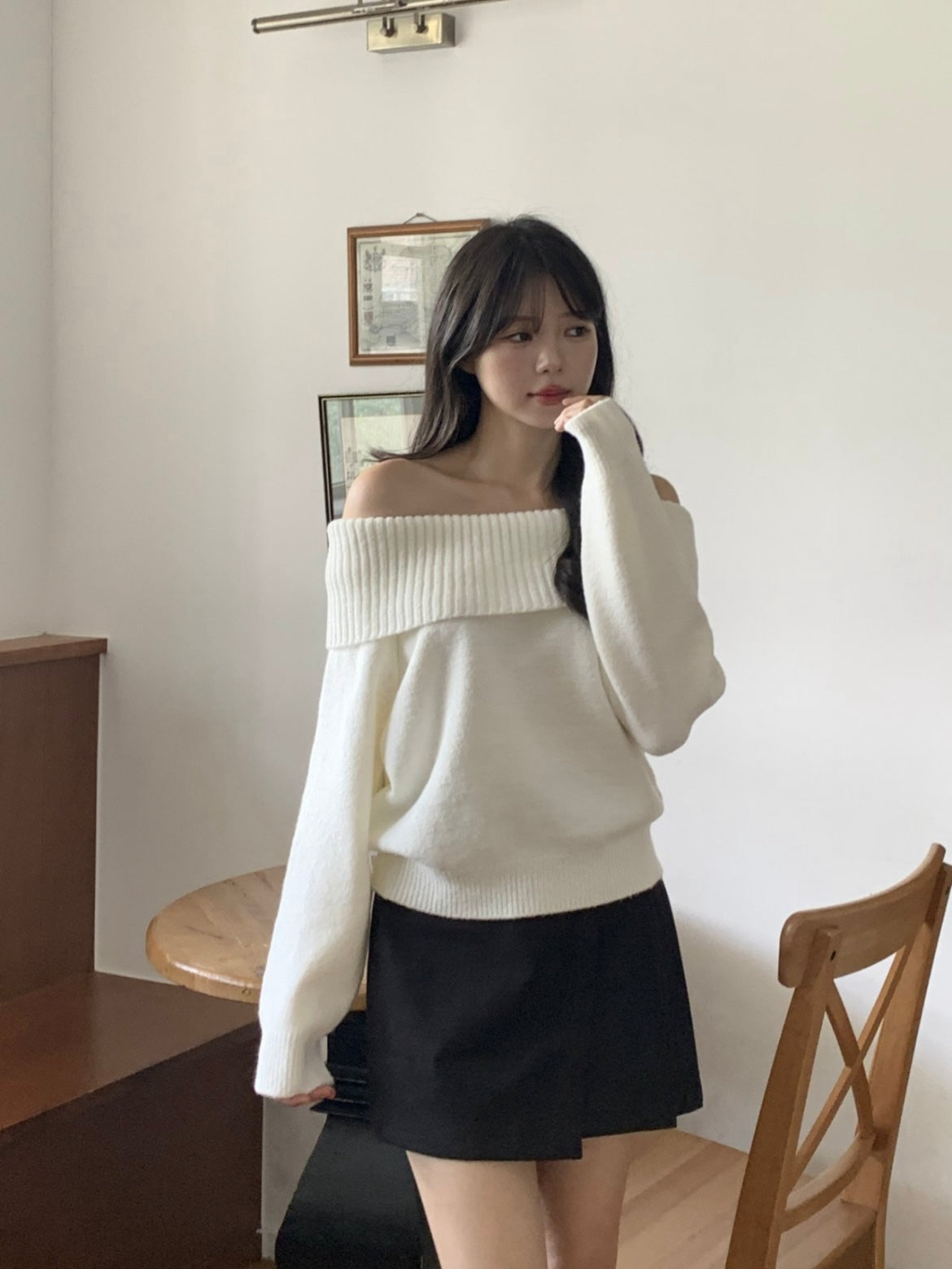 溫柔彈性一字肩針織上衣｜4色入