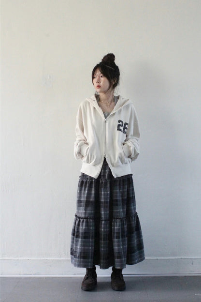 挺布料薄絨面冬日格紋半裙｜2色入