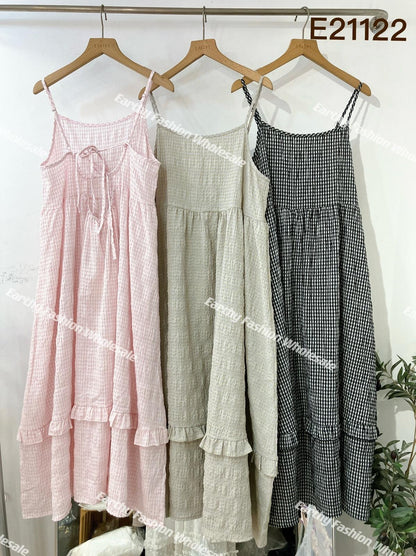 超甜💗 元気綁帶格子吊帶蛋糕OPS｜2色入