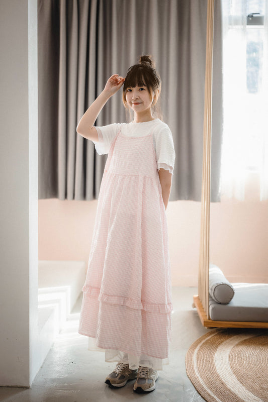 超甜💗 元気綁帶格子吊帶蛋糕OPS｜2色入