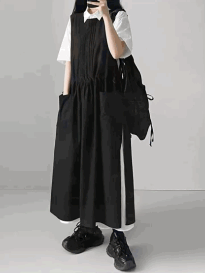 風琴摺紋側綁帶棉麻背心OPS｜2色入