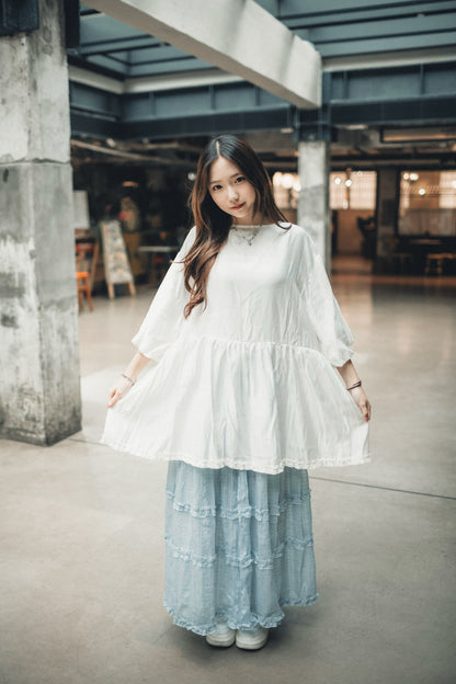 雲朵感☁️ 日系泡泡袖娃娃top｜2色入