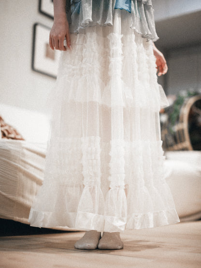 特別！公主風緞帶邊多層紗紗蛋糕長裙｜3色入