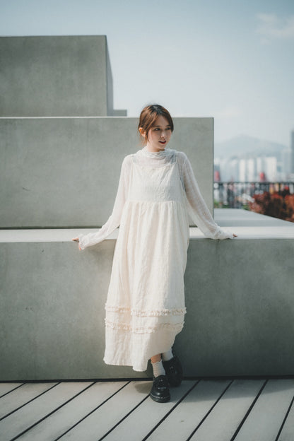 背綁帶壓格紋兩重Ruffle OPS｜3色入