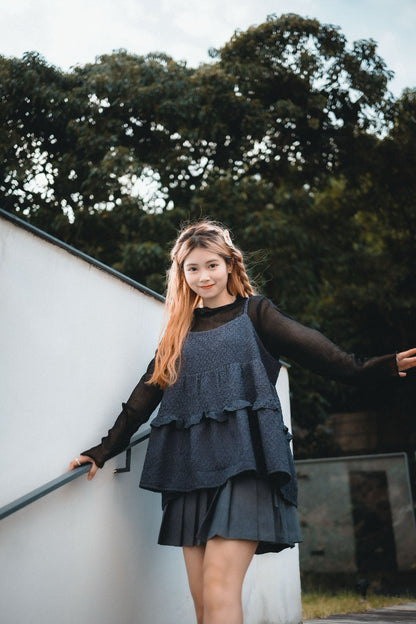 蝴蝶綁繩腰帶百褶短裙｜2色入